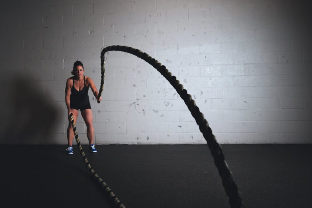 Woman doing rope workout