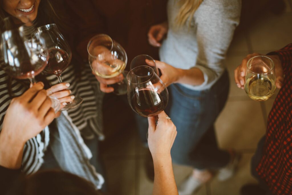 Women toasting wine